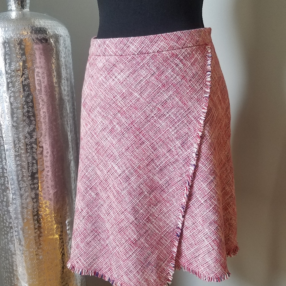 Banana Republic Berry Pink Fringe Tweed A-Line Ski